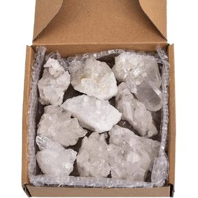 AMOYSTONE 1Lb Bulk Clear Quartz Crystal Points in Box Raw White Quartz Crystals Rough Stones Natural Clear Quartz Cluster for Home Decor