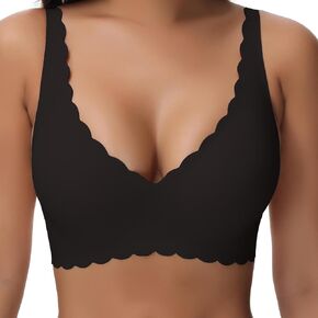 Women's Seamless Bras Wirefree, Deep V Petal Bralette No Underwire Plunge Everyday Bras Wireless Sports Bra