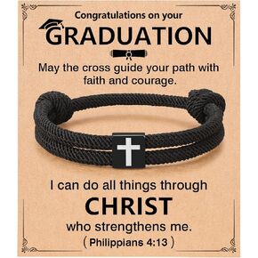 UNGENT THEM Bible Verses Christian Graduation Gifts Adjustable Braided Rope Cross Bracelet for Men Boys