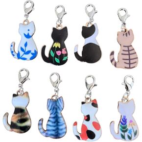 AMOBESTER 8Psc Cat Clip on Charms Cute Cat Charms for Bracelet and Necklace DIY Jewery Making