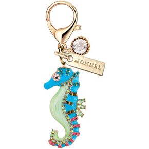 MC492 Crystal Big Seahorse Lobster Clasp Charm for Women with Velvet Bag (Blue,1 Piece)