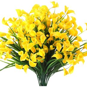 GIEGXIN 40 حزم Calla Lily Flowers 14 بوصة بلاستيكية الأشعة فوق البنفسجية مقاومة الأزهار المزيفة للهواء الطلق النباتي النباتات للمنزل حديقة الساحة شرفة الشرفة مربع زواج زفاف ديكور حفل زفاف (أبيض)