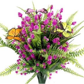12artificial Flowers Stars and Strawberry,Boston Fern shrubs,Outdoor Artificial Plants,Fern Artificial Plants Suitable for Indoor and Outdoor Garden Windows Decoration (White)