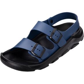 Harssidanzar Summer Mens Sandals Double Buckle Adjustable Slides Flat Beach Sandals KM242US