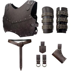 Men Renaissance Medieval Viking Leather Cosplay Chest Accessories Armor Set, Ren Faire Knight Vest Armour Set