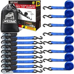 XSTRAP STANDARD Ratchet Tie Down Straps 8PK 1'' x 10 ft - 900 LB Break Strength Cargo Straps for Moving Appliances, Lawn Equipment, Motorcycle (Black)
