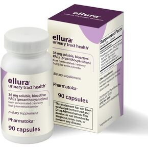 ellura 36mg Clinically Proven Soluble, Bioactive PACs – 100% Concentrated Cranberry Fruit Juice Extract, for UTI Support & Urinary Tract Health, 30 Capsules.