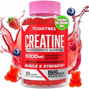 Creatine Monohydrate Gummies for Men & Women - Creatine Pre-Workout Gummies with Taurine & Vitamin B6 B12 for Maximum Strength, Muscle, Energy, Endurance & Focus, Organic, Vegan-60 Count