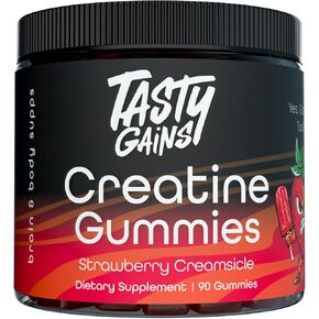 الكرياتين Gummies - 90 جم من الكرياتين أحادي الهيدرات - مكملات التمرين - بناء العضلات والتعزيز للرجال والنساء - مصنوعة في الولايات المتحدة الأمريكية - غير الكائنات المعدلة وراثيا - (نكهة كريمة الفراولة))