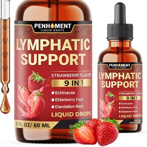 9in1 Lymphatic Drainage Drops Supplement - Echinacea | Elderberry | Dandelion | Rosehip | Cleavers | Calendula | Burdock - Lymph System Liquid Extract - Immune, Cleansing - 2 Fl Oz - 60 Days