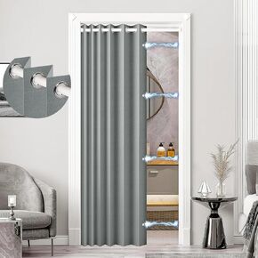 100% Blackout Privacy Door Curtain for Doorway, Magnetic Door Curtain for Closet Without Door, 1 Panel, W45 x L80, Gray