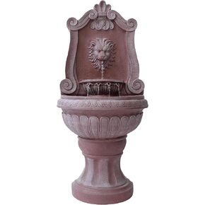 Xbrand 52.4" Sandstone Lion Head Floor Fountain, Two-Tier Outdoor Water Feature, Durable Resin Construction