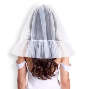 xo, Fetti White Ruffle Veil | Bride to Be Hair Accessory, Embroidered Bridal Shower Headband, Rehearsal Dinner Decorations, Engagement Gift