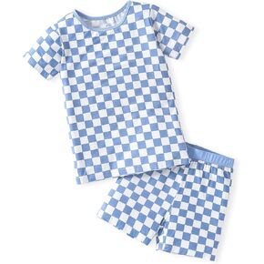 Opawo Bamboo Pajamas Toddler Boy Clothed Teeped Tee and Shorts 2 قطعة Summer Bamboo Baby Pajamas Sleepwear PJS Set 12M-5T