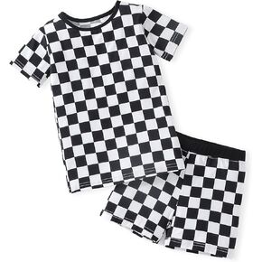 OPAWO Bamboo Pajamas Toddler Boy Clothes Checkered Tee and Shorts 2 Piece Summer Bamboo Baby Pajamas Sleepwear Pjs Set 12M-5T in Kuwait