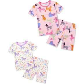 Bamboo Viscose Toddler Girls Kids Pajama Sets Short Summer Cool Snug fit Sleepwear Pjs 4-5Y 2pcs Set