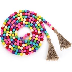 9.8ft Wooden Bead Garland with Tassels, Vintage Bead Garland Tray Decoration, Vase Wall Children's Room Art Room Birthday Party Home Decoration(Bee Color)