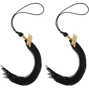 2 Pcs Graduation Tassel 2025, Black Graduation Tassel Charm Decorations with 2025 Year Gold Charms, Graduation Cap Accessories for Graduation Gifts Graduation Party Activities