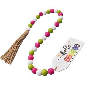 Beaded Summer Tassels Wooden Beads Garland Summer Wooden Beads Farmhouse Tiered Tray Decor Hanging Decoration Spring Wood Bead Garland Home Decor Party Supplies Rope Household