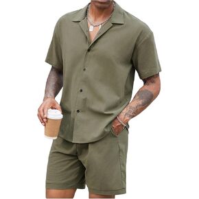 GORGLITTER Men's Vacation Outfits 2 Piece Outfits Short Sleeve Button Down Shirt and Shorts Summer Set