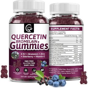 (2 Pack) Quercetin Gummies - Quercetin with Bromelain 2378mg - Blend with Elderberry, Echinacea Purpurea Extract, Zinc, Vitamin C,D3,K2, Complex Supports Immune, Cardiovascular & Respiratory Function