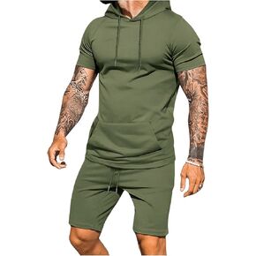 Gorglitter Men Men Summer Outfits 2 قطعة قصيرة الأكمام مقنعين القمصان شورتات الخصر