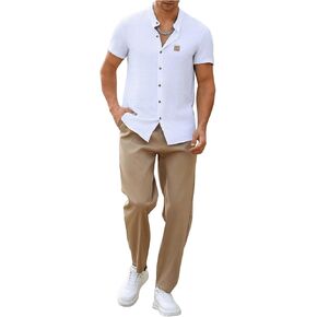 GORGLITTER Men's Summer Vacation Outfits Short Sleeve Button Up Shirts and Pants Matching Sets