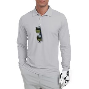 Askdeer Long Sleeve Men's Polo Shirts Casual Summer UPF 50+ Performance Collar Golf Shirts Lightweight Quick Dry Tops