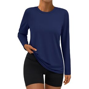 AUTOMET Women's Long Sleeve Workout Tops Crew Neck Gym Shirts Athletic Hiking Tshirts Running Summer Clothes 2025