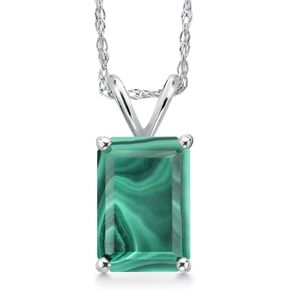 Gem Stone King 14K White Gold 9X7MM Emerald Cut Gemstone Birthstone Pendant Necklace | Gold Necklace for Women | With 18 Inch Gold Chain