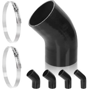 Swpeet 3Pcs 4 Inch - 102mm 45 Degree Elbow 4-Ply Reinforced Silicone Hose Kit with 105-127mm 304 Stainless Steel T Bolt Hose Clamp, Automotive Pure Silicone Hose for Turbo Intake Intercooler