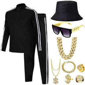 Men Tracksuit 2 Piece Outfits Sweatsuits Accessories Set Casual Full Zip Track Suits Jogging 80s Hip Hop Rapper Rocker