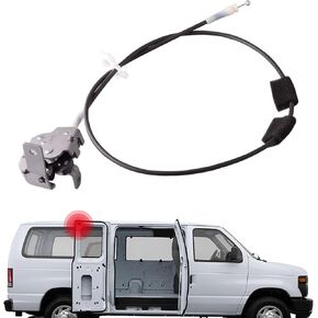 Side Hinged Door Latch Assembly compatible for Ford E150 E250 E350 RH Side Door Lock Latch with Cable&Rod