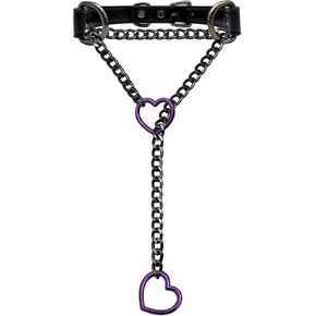 Black Leather Choker Collar For Women, Handmade Heart Slip Chain Choker Long Necklace with Adjustable Buckle