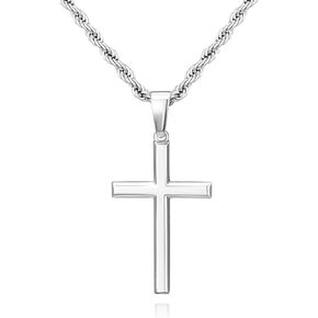 925 Sterling Silver Cross Necklace for Men, Hypoallergenic Cross Pendant with Secure Lobster Clasp, Gold Religious Jewelry Gift for Baptism/Easter/Father's day