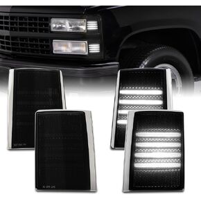 Bestview LED Front Corner Light Side Marker Turn Signal Light Compatible with GMC Sierra C/K 1500 2500 3500 Suburban Yukon,Upper & Lower Side Marker Reflector Light Amber Smoked Lens,4 Pack