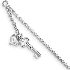 Avariah 14k الذهب الأبيض adj مفتاح القلب المنتفخ 9in زائد 1in تحويلة. Anklet - 9 "