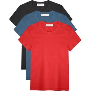 3 Pack Toddler Girl Cotton Shirts Short Sleeve T Shirts Crew Neck Solid Plain Summer Basic Tees for Kids 3-6Y