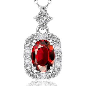 Dainty Birthstone Necklace for Women- S925 Sterling Silver Fine Jewelry Natural Garnet Gemstone Crystal Pendant, Perfect Anniversary Valentine Birthday Gift for Her Mom Wife Daughter Lady