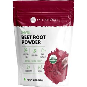 Kate Naturals Beet Beet Root Powder لعصائر ، الخبز والعصير. شمندر خام Superfood وتلوين الطعام الأحمر الطبيعي (8 أوقية ، غير المعدلة وراثيا ، نكهة ترابية)