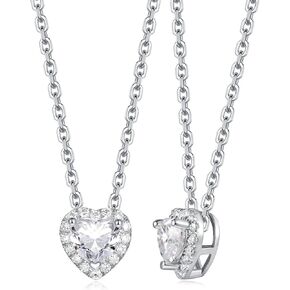 CYW Moissanite Dainty Small Pendant Necklace for Women, Solid 925 Sterling Silver, 16"/18"/20" Adjustable, Birthday Valentines Anniversary Mother's Day Ideal Gift for Her