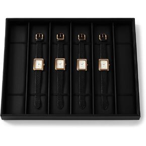 PU Leather Jewelry Watch Storage Display Tray 6 Grids Jewelry Display Organizer Tray for Watch Necklace Long Chain(Black)