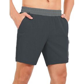 Little Donkey Andy Men's 7" Running Shorts with Liner Quick Dry Stretch Athletic Workout Shorts with Zipper Pockets