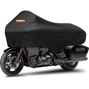 Motorcycle Half Cover with Elastic Hook and Reflective Strip Waterproof Dustproof Sunproof All-Weather Protection Suitable for Touring Models Road King Street Glide Road Glide and More(Black)