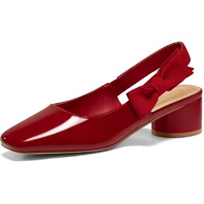 Coutgo Women's Slingback Chunky Heels Bow Closed Square Toe Slip On Work Pumps Dress Shoes