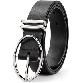 BOSTANTEN Women Belts For Jeans Dresses Pants Trendy Ladies Leather Waist Black Belt with Silver Oval Buckle