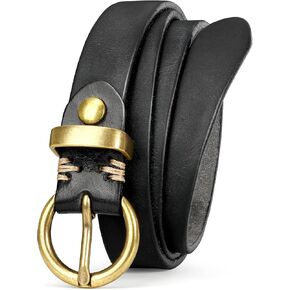 SANSTHS Womens Genuine Leather Belts for Jeans Pants Trendy Vintage Thin Leather Belt Gold Buckle Ladies Skinny Waist Belt
