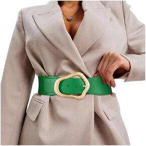 XZQTIVE Women Wide Elastic Waist Belt for Dresses Fashion Big Gold Buckle Stretchy Leather Waistband for Ladies