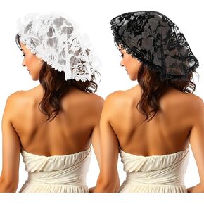 2 PCS Lace Ambroidery Head Coverings for Women ، حجاب قصير ، حجاب الدانتيل ، كنيسة كنيسة صغيرة الحجاب ، دائرة رأس الدانتيلا الدانتيلا الأسود الأسود (وردة)