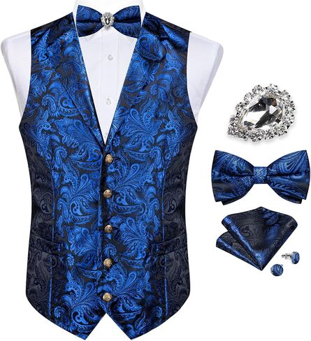 DiBanGu Men's Vest with Bow Tie with Tie Ring 5PCS Suit Vest and Bow Tie Handkerchief Cufflinks Set Formal in Saudi Arabia